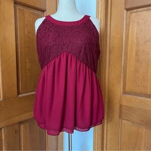 Red Lace and Chiffon Baby Doll Top